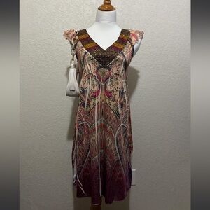 Y2k Multicoloured boho dress with beaded details by oneworld size PM